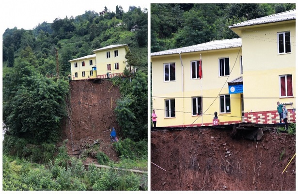 Rize’de ürküten manzara! Okulun bahçesi çöktü