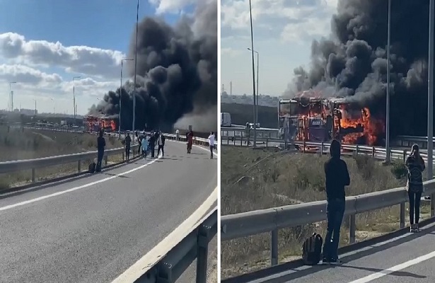 Başakşehir’de yolcu otobüsü yandı!