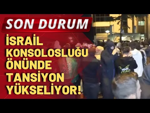 Göstericiler İstanbul’daki İsrail Konsolosluğu’nu ateşe verdi