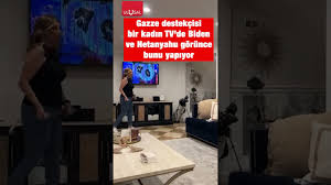 Filistin destekçisi bir kadın TV’de Biden ve Netanyahu görünce bunu yapıyor!