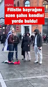 Filistin bayrağını ezen İsrailli kendini bir anda yerde buluyor!